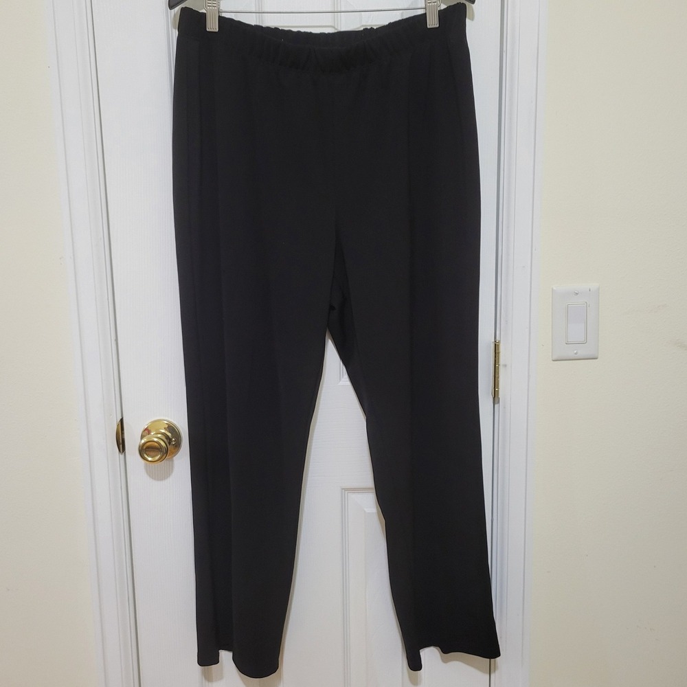Susan Graver Black Pull On Straight Leg Pants Plus Size 1XP Petite Elastic Waist